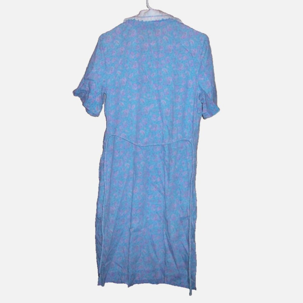 Vintage Sears Zip & Dash Blue Paisley House Dress Pleated Collar Retro Size 14 - Picture 2 of 3
